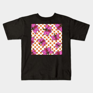 Hong Kong Bauhinia with Orange Tile Floor Pattern - Summer Flower Pattern Kids T-Shirt